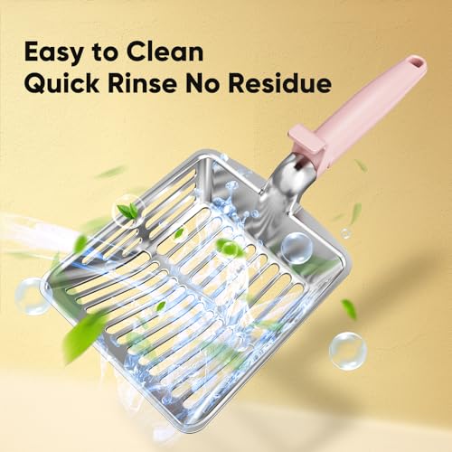 Metal Cat Litter Scoop, Large Cat Scooper with Deep Shovel & Dual Sifting Holes for Fast & Precise Sifting, Space Aluminum Kitty Litter Scooper with Long Handle & Easy-to-Hang Hook - Pink - color: Pink