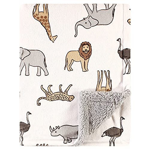 Hudson Baby Unisex Baby Plush Mink and Sherpa Blanket, Modern Neutral Safari, One Size - color: Modern Neutral Safari, size: One Size