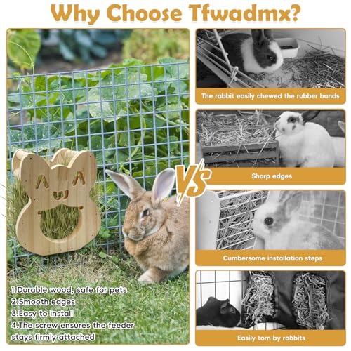 Tfwadmx Rabbit Wooden Hay Feeder Alfalfa Timothy Hay Dispenser Hamster Hanging Fixed Feeding Manger Squirrel Cute Less Mess Grass Dispenser for Bunny Guinea Pig Small Animals