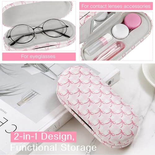 MoKo Double Eyeglass Case,Glasses and contact case 2 in 1 with Mirror | Double Sided Portable Contact Case and Mirror Tweezers Remover,Sunglasses case Container Soak Storage Kit for Women, Pink - color: Pink Scales