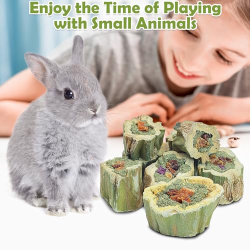 Fhiny Rabbit Chew Toys Natural Papaya Wood Treats Small Pet Molar Snacks Contain Grass Apple Carrot and Purple Sweet Potato Filling for Bunny Hamsters Guinea Pigs Chinchillas Teeth Grinding(0.44 lb)
