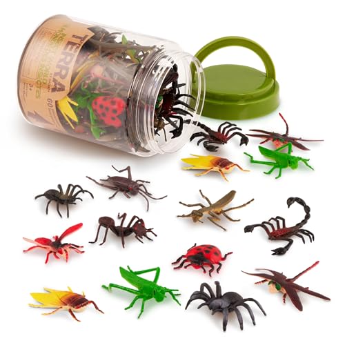 Terra by Battat Insect World Bug Toys, 60 Mini Figures in Tube, Insects | 60 toy bugs in 12 realistic designs with ants, scorpions, beetles, dragonflies and more in a storage tube, Insects, 3+ Years - style: 60pcs Insects & Bugs