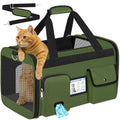 HUANLANG Large Cat Carrier Soft Sided Travel Pet Carrier Airline Approved | Dog Carriers for Small Dogs Medium Cats,Collapsible,3 Storage,zipper lock,Reflective strips,Luggage Strap, Up to 15 Lbs - color: Army Green
