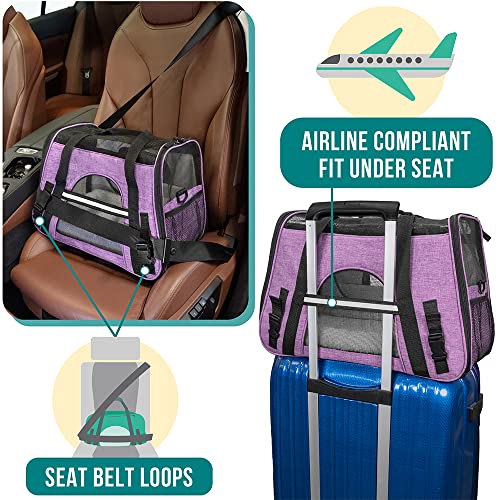 PetAmi Airline Approved Pet Carrier Cats & Small Dogs, Small Heather Purple | Soft Sided TSA Travel Bag, Sherpa Bed, Breathable Mesh Ventilation, Collapsible Bowl, Fits Under Seat, Up to 18 lbs - color: Heather Purple, size: Small - 17"L x 10.2"W x 11.2"H