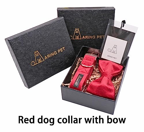 ARING PET Bowtie Dog Collar,Velvet Dog Collars with Removable Bowtie, Christmas Adorable Dog Collar, X-Small. - color: B-Red, size: X-Small (Pack of 1)