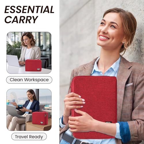 Electronic Organizer Travel Case, Double Layer Cable Organizer Bag | Double-layer design with adjustable dividers, mesh pockets and elastic loops for chargers, cables, power banks and gadgets - color: red
