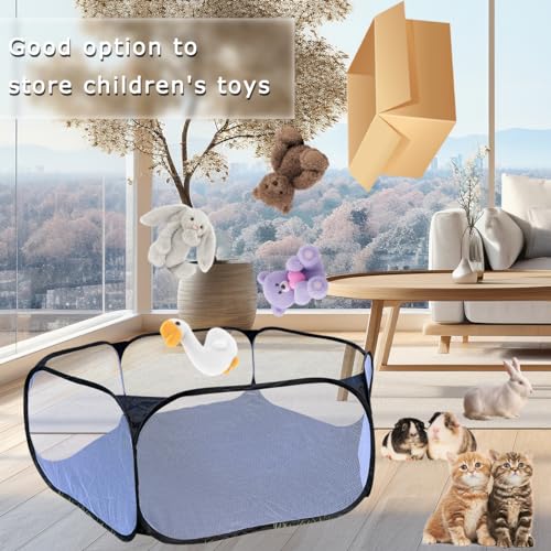 Small Animals Tent, Breathable Transparent Pet Playpen Pop Open Outdoor/Indoor Exercise Fence, Portable Yard Fence for Guinea Pig, Rabbit, Hamster, Chinchillas and Hedgehogs - color: Blue