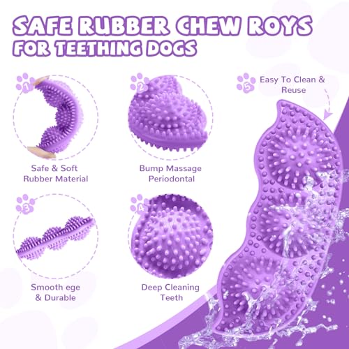 ABRRLO 6 Pack Puppy Teething Toys Cute Purple Puppy Chew Toys for Teething Small Breed Dog Chew Toy Interactive Pet Toy Set for Puppies to Keep Them Busy Soft Durable Small Breed Doggy Chewing Ball - color: Purple