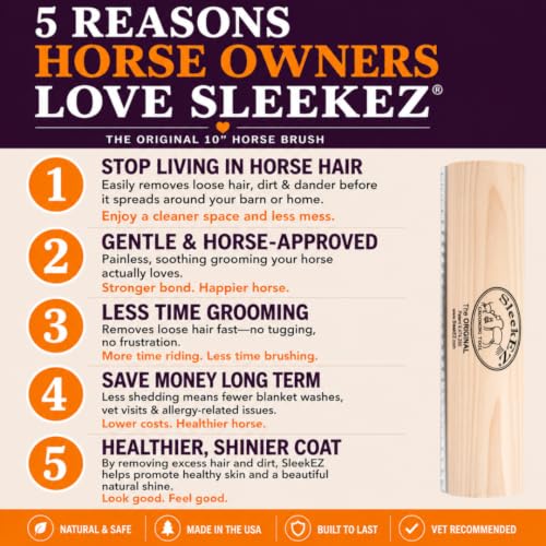 SleekEZ 10 Inch Horse Brush – Patented Horse Shedding Blade Made in USA - Removes Loose Hair & Undercoat - Deshedding Tool for Donkeys, Cows & Large Animals - Helps Reduce Seasonal Shedding - style: Horse Brush