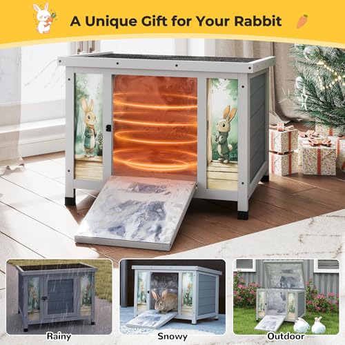 Coziwow 24" Bunny Hutch for Outdoor & Indoor Use - Solid Wood Rabbit Cage with Detachable Insulation Liner, Lightweight Weatherproof Shelter for Cats, Rabbits, Small Animals, Gray - color: Grey with Warm
