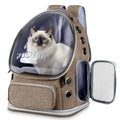 Cat Backpack Carrier Clear Bubble Window for Cats & Small Dogs up to 15 lb | Large Space Breathable Foldable Pet Carrier Airline Approved, Mesh Entry Safety Tether Washable Pad, Travel Hiking Outdoor - color: Brown