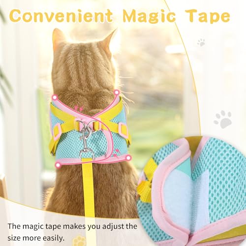 Cat Harness and Leash Set, Escape Proof Soft Vest Walk Yellow Small | Adjustable, Easy Wear, Breathable Comfy Mesh, Reflective Strips, Sturdy Clip Buckle Flower Harness for Cats Kitty Puppy Bunny - color: Lemon yellow, size: Small