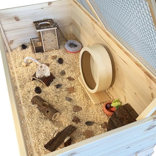 Tiiyee Wooden Hamster Exercise Wheel, Silent Silent Running Wheel Wooden Small Pets Quiet Spinner Play Toy Cage Accessories for Dwarf Syrian Hamster Rat Gerbil Mice Guinea Pigs(S)