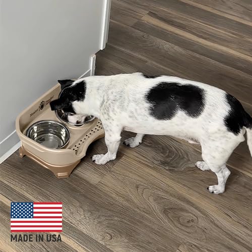 Neater Feeder Express Mess Proof Dog Bowls Elevated for Small Breeds Under 15 Lb, Made in USA, No Spill Raised Dog Food Bowl Stand, Stainless Steel Slow Feed and Standard Water Bowl Set, Cappuccino - color: Cappuccino, size: Small w/ Metal Slow Feed Bowl