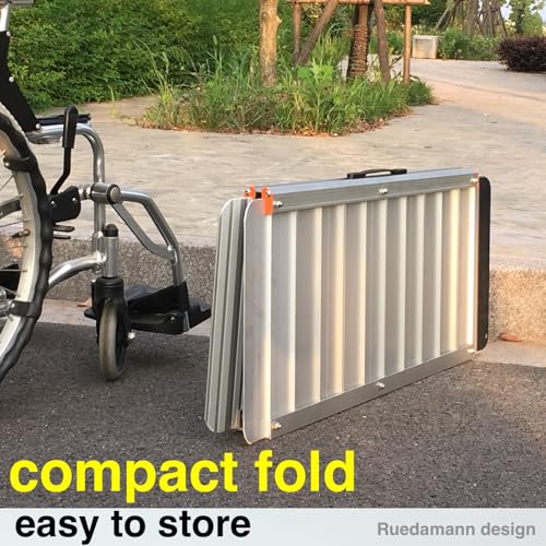 Ruedamann 5FT Portable Wheelchair Ramp for Home Steps, Non-Slip Aluminum | Wheelchair Ramp With Upgraded Hinge, Aluminum Folding Ramp for Doorways, Ramp for Wheelchairs, Scooters, Steps, Stairs, Pets - size: 5FT Silver(Using Height 5-15'')