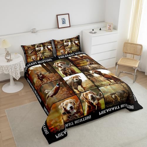Erosebridal Pheasant Hunting Comforter Set Twin Size Duck Hunting Bedding Set Boho Farmhouse Wild Animals Down Comforter Woodland Fall Leaves Bedroom Decor Duvet Set for Kids Boys Girls Teens - color: Multi 07, size: Twin