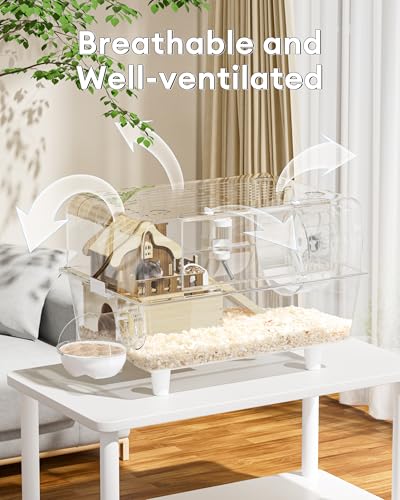 5s Assembly Hamster Cage, 17" Double Decker Small Animal Habitat | With Accessories, Stackable Travel Carrier for Dwarf Hamsters, Gerbils, Mice (Full Clear, Tool-Free)