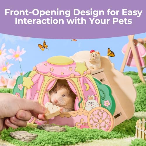 mini&moe Hamster Hideout & Rocker Toy – Hamster Hide with Side Climbing Ramp Small Animal Habitat Cage Accessories & Decor for Sugar Gliders, Dwarf Hamsters Chinchillas & Small Pets