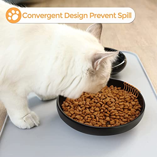 Ceramic Cat Bowls - Shallow Dishes for Food and Water, 6 Inch Matte Finish Wide Cat Food Bowl, Whisker Fatigue Free Pet Puppy Kitten Bowl Set of 3, Dishwasher Safe - color: Black-3pack