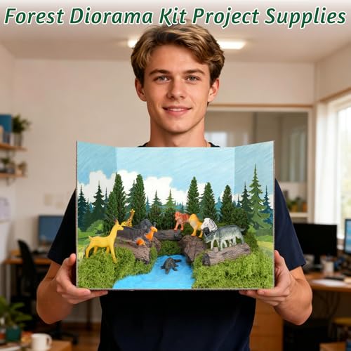 50 Pcs Forest Diorama Supplies Forest Animals Figures Habitat Project Box - style: Forest