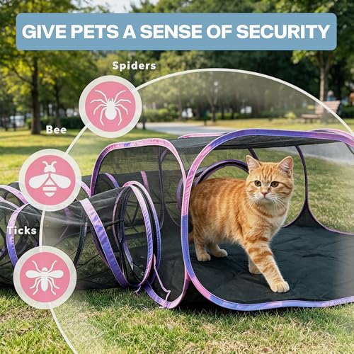 PAWISE Outdoor Cat Enclosure, 2-in-1 Portable Catio with Cat Tent and Tunnel, Pop Up Cat Playpen for Indoor Outdoor Cats and Small Animals, with Storage Bag - size: 122in