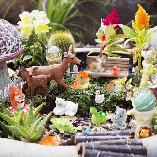 DIYDEC 40pcs Mini Resin Animal 40 Styles Tiny Resin Animals Miniature Little Small Animal Figures Bulk for Micro Fairy Garden Landscape Accessories Dollhouse Hide Crafts Decor Aquarium Toys