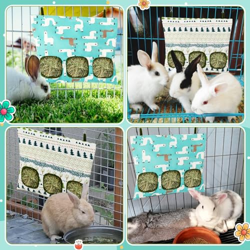 UPINS 2Pack Guinea Pig Hay Feeder Bag,Bunny Rabbit Cage Bag Hanging Holder | Guinea Pig Cage Feeder,for Bunny Rabbits,Chinchillas,Hamsters,Small Pets,and Animals - color: White Blue, size: 34 x 28 cm