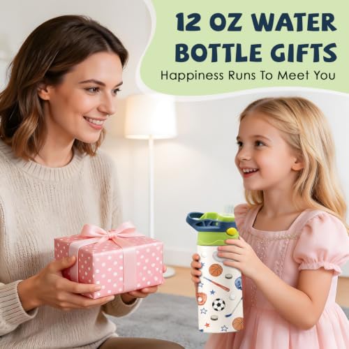Ball 12 oz Water Bottle with Straw – Stainless Steel Vacuum Insulated Cup, Leakproof Pop-Up Spout, Reusable Travel Mug for Outdoor Sports - color: Ball1