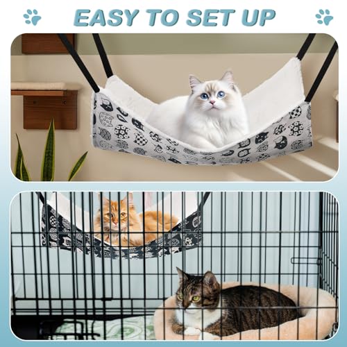 4 Pack Cat Hammock for Cage, Reversible Cat Hanging Hammock Soft Large Double Sided Pet Bed with Adjustable Straps & Metal Hooks for Cats Ferret Kitten Puppy Rabbits Small Animals - size: L