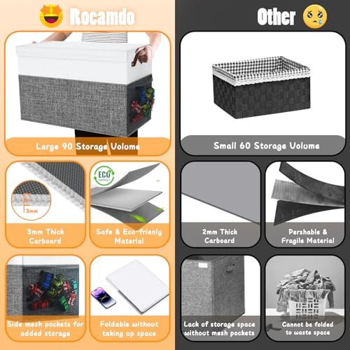 Large Toy Storage Box with Lid & Dividers, Kids Toy Chest, Gray and White | Toy Box for Boys, Girls, Nursery, Bedroom, Living Room, Playroom, 25 x 13 x 16 inches - color: Large Gray and White