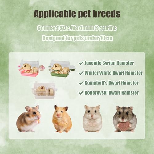 Acrylic Hamster Cage,Small Animal Houses&Habitats with Accessories,Hamster Enclosure with Stairs,Clear Pet Mice House,For Dwarf Gerbil,Dwarf Hamster,Pet Mice(Green,13.78"L*10.23"W*10.83"H) - color: Green