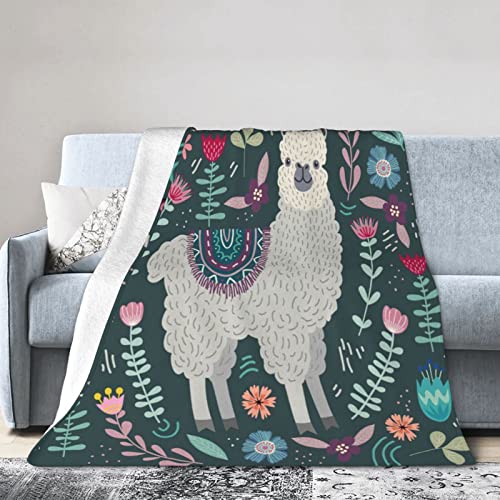 Alpaca Throw Blanket Cozy Plush Boho Llama Fleece Ultra Soft Mexican Blankets Lightweight Fuzzy Party Blanket Gifts for Adult Bed Couch Sofa Kids 50"x40" - color: Alpaca Botanical, size: 50"x40"