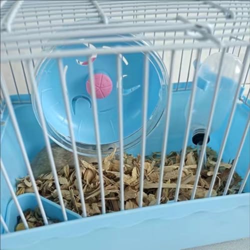 Small Pet Hamster Cage with Running Wheel Water Bottle Food Basin Portable Carrier House Mice Home Habitat for Going Out, Traveling (Blue) - color: Blue