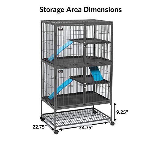 MidWest Homes for Pets Ferret Nation Double Unit Small Animal Cage, 4 Tiers, Includes Pans, Shelves, Ramps & Covers, For Ferrets & Small Animals - color: Black: 1 Inch Wire Spacing: Ferret Nation, size: Double Story