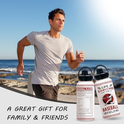 Baseball 32oz Water Bottle, Leak-proof Bottle, Stainless Steel Cup | 32oz Insulated Tumbler, with Handle & Lid Reusable Coffee Mug, Christmas Birthday Gift for Baseball Lovers Man - color: Baseball