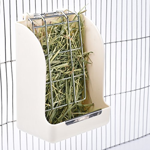CalPalmy Hay Feeder for Rabbits, Guinea Pigs, and Chinchillas - Minimize Waste and Mess with 5.5" x 3.5" x 7.4" Hanging Alfalfa and Timothy Hay Dispenser - color: White, size: 5 1/2" x 3" x 7 3/8" (1-Pack)