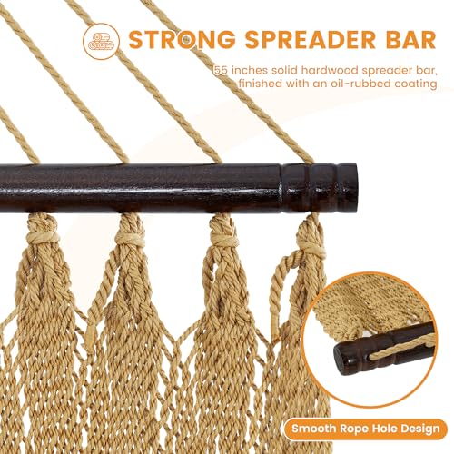 Lazy Daze XL Handwoven Caribbean Rope Hammock, 2+ Person Hammock | 13FT Polyester Outdoor Hammock with Spreader Bars & Straps & Carabiners, 500lbs Capacity for Outside, Patio, Tan - color: Tan