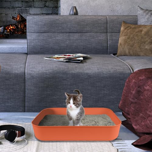 Small Litter Box, Plastic Kitten Litter Box, 13.9 x 9.8 x 3 Inch Open Litter Box for Small Pet, Easy to Clean (Orange 4PCS) - color: Orange 4PCS