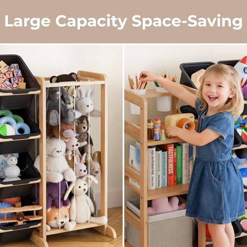 Toy Storage Organizer with Bookshelf and Stuffed Animal Storage - Kids Playroom Organization with Shelves and 16 Toy Bins - Toddler Living Room Toy Box for Lego - Nursery Bedroom Decor Essential - color: Black, size: 67"W,3 Shelves,16 Bins