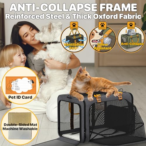 PAWZIDEA Expandable Pet Carrier Airline Approved, 18"×11"×11" Small Dog Carriers, Collapsible Top-Load Cat Carrier for 2 Cats Under Seat, Soft-Sided Puppy & Animal Travel Bag, ID Card, Up to 15lbs - color: Mid-Hemp Gray, size: 18.0"L x 11.0"W x 11.0"H