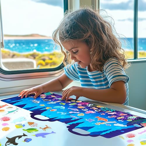 JOYIN 3-Pack Animal Reusable Sticker Book for Toddlers, 3D Sticker Book for Kids 3 4 5, Travel Essentials, Airplane Activity Toys, Crafts Gifts, Birthday Gifts - Farm, Ocean, Safari