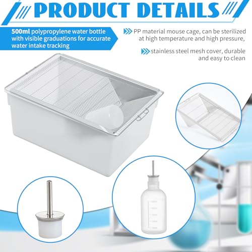 LemonRoad 2 Pack Lab Mouse Breeding Cage 19"x14"x8.5" with 500ml Water Drinking Bottle Laboratory Rat Rodent Breeding & Weaning Cage for Small Lab Animals - size: 19"x14"x8.5", style: Modern
