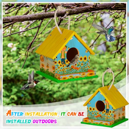 Liliful 6 Sets Wooden DIY Birdhouse Kit, Unfinished Bird Houses with Paints and Paintbrushes, Bird Feeder Craft Arts for Kids Ages 4-8, 8-12, Classroom Activity and Adults Wooden Craft Gifts