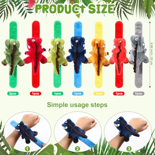 Lenwen 8 Pcs Dinosaur Stuffed Animals Slap Bracelets for Kids 8.66 Inch Back to School Plush Animal Bracelets Wrist Slap Snap Band Toy Adopt a Dinosaur Party Favors for Boys Girls Birthday Gifts - style: Dinosaur 1