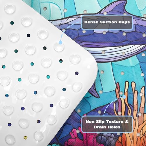 EAN Animals Bathtub Mat Non Slip, Sea Baby Bath Mat for Tub Rubber Tub Mat, Cute Toddler Kids Bath Mats for Bathroom Whale Anti Slip Shower Mat with Suction and Drain Holes Machine Washable, 40″x16″ - color: D04, size: 40" x 16" (Rectangular)