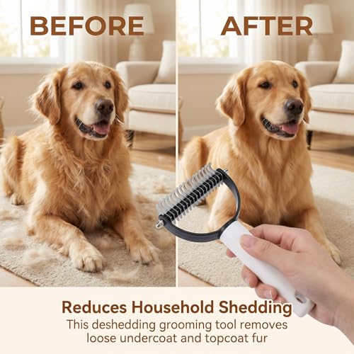 2-In-1 Double Sided Dematting Comb for Cats & Dogs, Multi-Functional Pet Detangling Comb, Double Sided Lint Remover Comb with Lint Roller, Suitable for Both Long and Short Haired Pets (Black) - color: Black