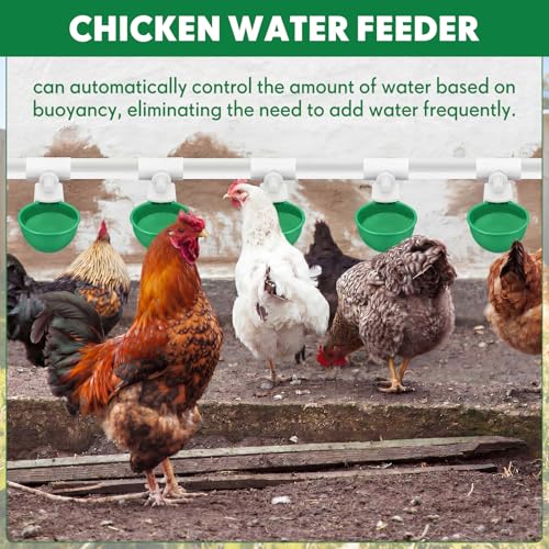 LemonRoad 30 Set Automatic Chicken Waterer Cups with 1/2" PVC Tee Fitting Chicken Drinking Bowl, Poultry Drinker Mounting Hole Opener,Water Dispenser Feeder for Duck, Goose, Turkey, Pigeon(Green) - color: Green