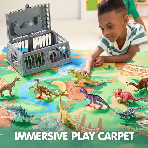 JOYIN Dinosaur Toys for Kids 3-5, 17 PCS Realistic Dinosaur Figures with Activity Play Mat & Storage Cage, Ideal Kids Toys for 3 Year Old Boys, Animals Toy for Boys Birthday Gifts