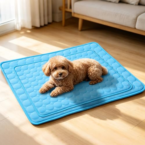 2026 Arc-Chill Upgraded Dog Cooling Mat Q-Max>0.4 Pet Cooling Pad | Non-slip Dog Bed Mats Washable Cooling Mat for Dogs Cats Instant Cool Relief for Indoor Floor Sofa, Outdoor Garden& Car Seats - color: Blue, size: 46x33 in