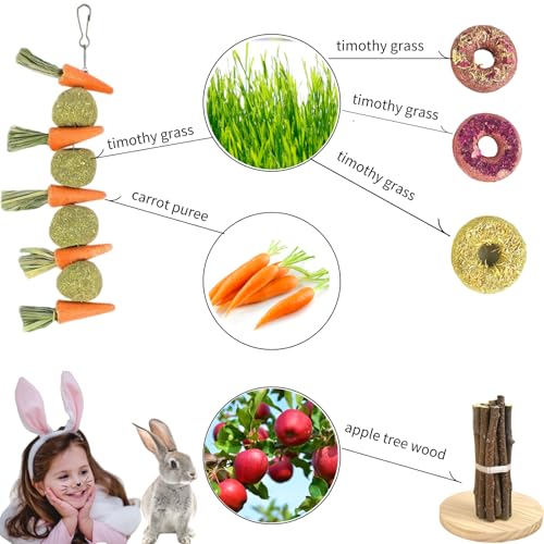 31 Pcs Small Pet Chew Toys for Dental Health - Natural Apple Wood, Timothy Grass Sticks & Sweet Bamboo, Teeth Grinding Toys for Rabbits, Guinea Pigs, Hamsters, Chinchillas Cage Accessories